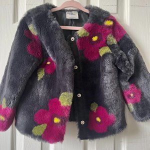 Genuine Kids Faux Fur Floral Coat with Snaps